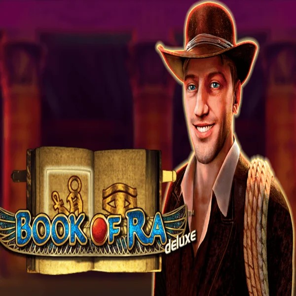 Official Slots logo: Book of Ra Deluxe by Novomatic at Cowboy Spin Casino